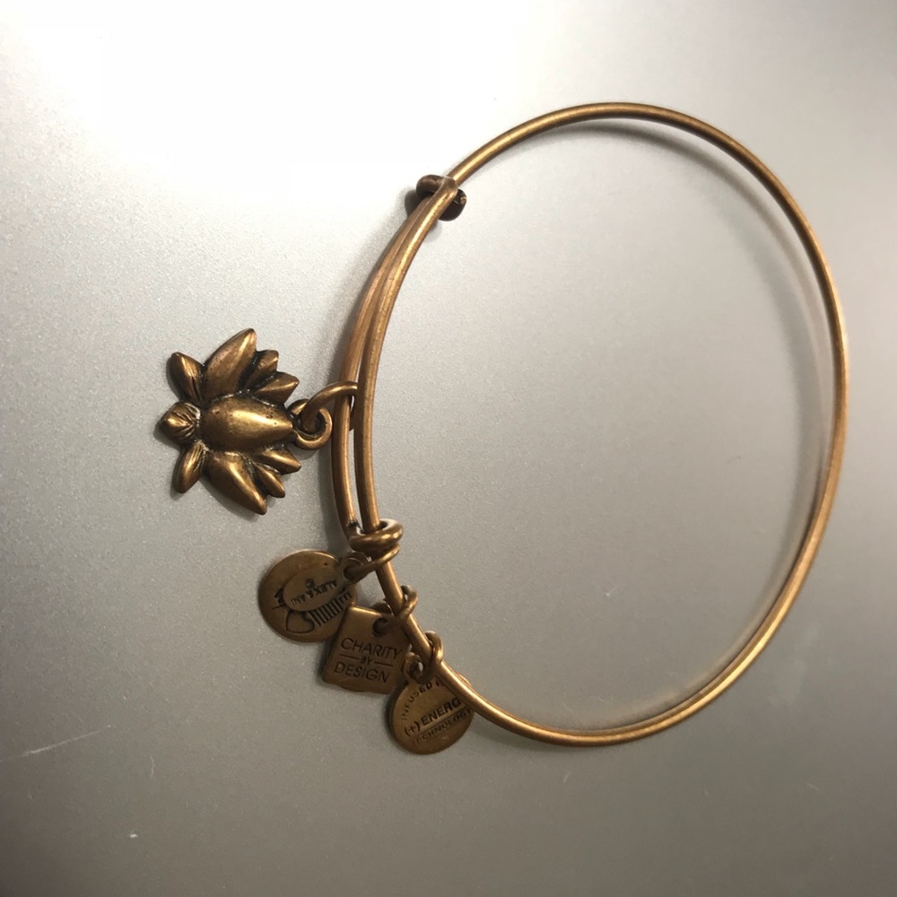 Alex and Ani Lotus Blossom Charm Silver Bangle